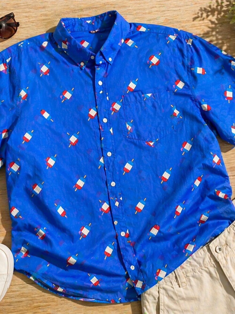 Isaac Morris Popsicle Print Button Up Shirt XL Blue Novelty Summer BBQ Vacation